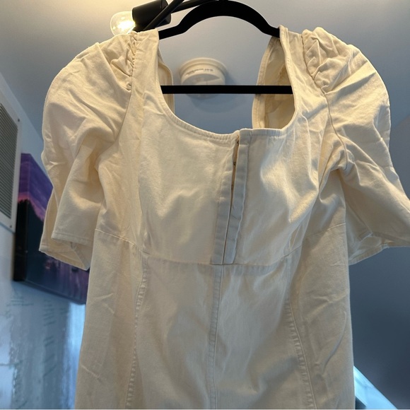 NWT Free People Cream Denim Minidress Puff Sleeve Cheyenne Sundress NEW - Picture 13 of 16
